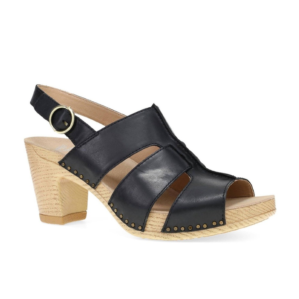 Dansko NEW Tatiana Black Leather Clog Sandals Strappy Slingback Block Heel- 10.5